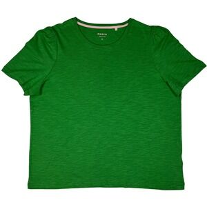 Boden T-Shirt Puff Sleeve Slub Knit Casual Womens XL Green Boxy Cottagecore Chic